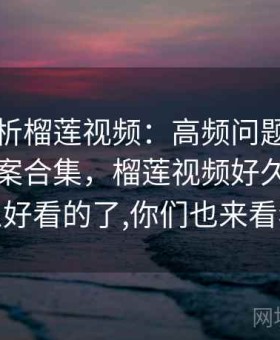 深度解析榴莲视频：高频问题速查与解决方案合集，榴莲视频好久没看到这么好看的了,你们也来看看吧